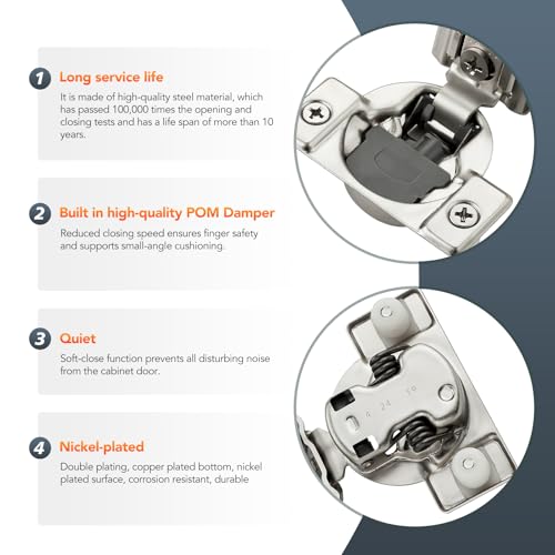 Satin Nickel Cabinet Hinges 1-1/2 Inch Overlay 10 Pack(5 Pairs) - size: 1-5/16 inch Overlay