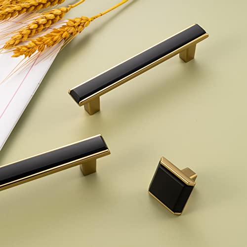 Black and Gold Cabinet Pulls Drawer Handles 5 Inch 5 Pack 2281 - color: Matte Black & Gold, size: 5 In Hole Distance, style: 5 Pack