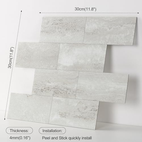 10 Sheets Gray Stone PVC Subway Tiles Peel and Stick Backsplash,12''Heat Resistant Stick on Tiles for Kitchen,Waterproof Peel and Stick Wall Tiles for Bathrrom - color: Light Gray Stone