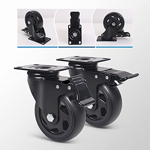 4 Inch Caster Wheels 2000lbs,Casters Set of 4,Heavy Duty Plate Casters with Double Ball Bearings,YAEMIKY Premium Polyurethane Swivel Caster Wheels for Cart,Furniture,Workbench(16pcs Screws Included - size: 4 inch
