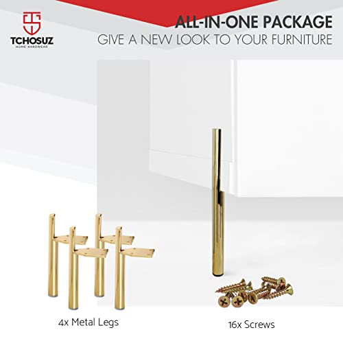 6 Inch Side-Mounted Tapered Metal Legs,4PCS Mid-Century Modern Gold - color: Gold, size: 6 in