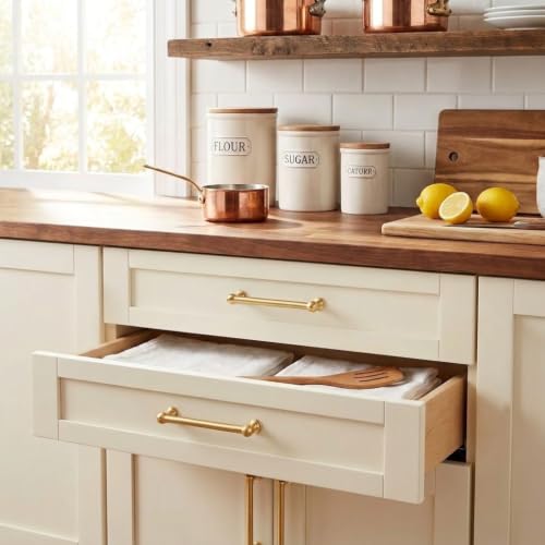 10 Pack 3 Inch Solid Kitchen Cabinet Handles Brushed Brass Heavy Duty Cabinet Pulls Satin Brass Drawer Pulls Cabinet Hardware Kitchen Handles for Cabinets Cupboard Handles - color: Brushed Brass, size: 3 Inch hole center