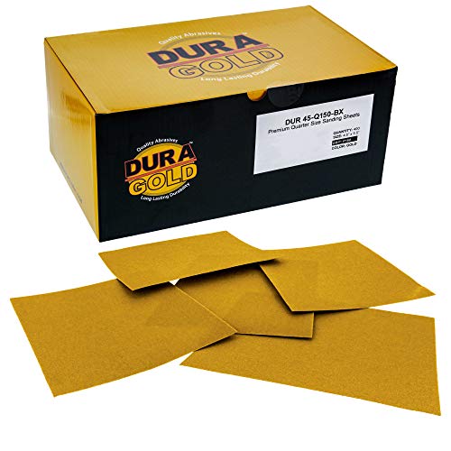 Dura-Gold Premium 1/4 Sheet Gold Sandpaper Sheets, 150 Grit (Box of 400) - size: 150-Grit