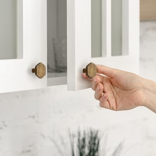Antique Brass Cabinet Knobs 1.1 in Hexagon 15 Pack Solid Kitchen Hardware - color: Antique Brass
