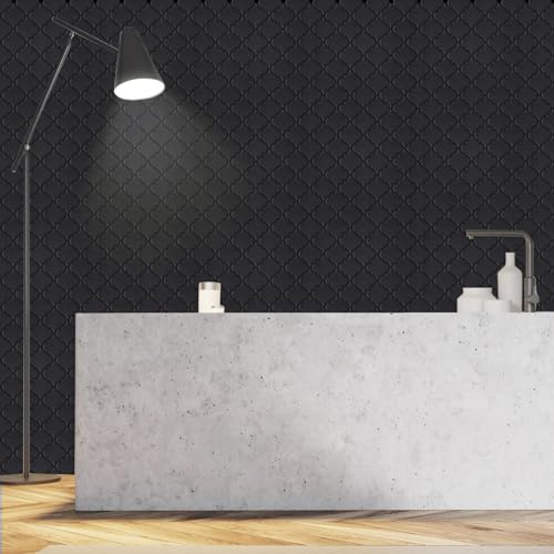 Arabesque Peel and Stick Backsplash for Kitchen, Matte Black 3D Self-Adhesive Kitchen Backsplash, Premium Stick on Backsplash for Bathroom (10Tiles, 12×12) - color: Matte Black