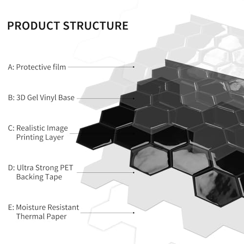 10-Sheet Hexagon Peel and Stick Kitchen Backsplash Tiles,Honeycomb Waterproof Self-Adhesive Wall Tile Stick on Backsplash for Kitchen,RV and Bathroom(Black,12"×12") - color: Black