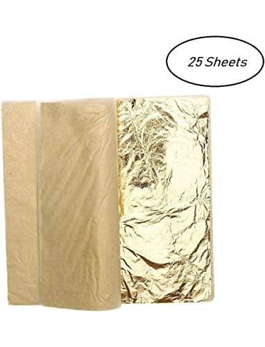 Gold Leaf 16x16 Metallic Foil Sheets for Gilding, Home Decoration, Art & Crafts, Painting Arts Crafts Nails and DIYS (#2.5 Gold) (25)
