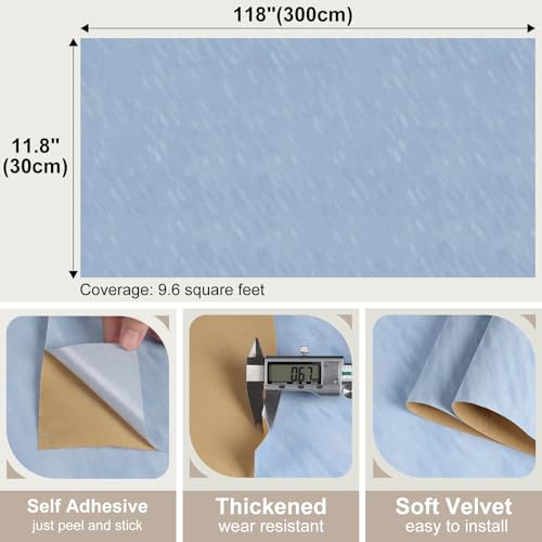 Light Blue Velvet Fabric Backing Paper Self Adhesive Soft Contact Paper for Dresser Cabinets Drawer Liner Flocking Liner for Jewelry Boxes DIY Crafts Baby Blue Velvet Wallpaper 11.8"x118" - color: Light Blue