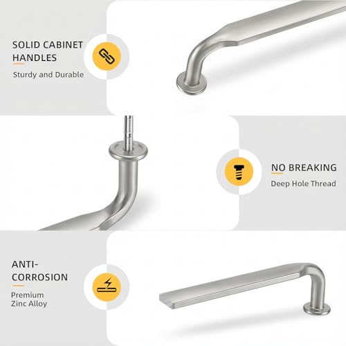 Goldenwarm 10 Pack 6-1/4 Inch Brushed Nickel Cabinet Pulls Solid Handles - color: Brushed Satin Nickel, size: 6-1/4 Inch Hole Center