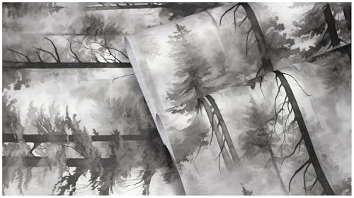 HAOKHOME Forest Wallpaper Peel and Stick Black White Mural 17.3in x 32.8ft - color: Grey/Black/White, size: 17.3in x 32.8ft