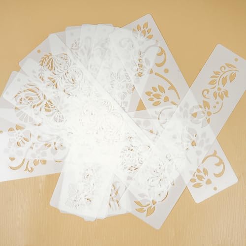 12 Pcs Large Flower Border Stencils for Painting, Reusable Plastic Floral Edge Baking Decorating Vine Stencil Tool, Painting Templates for DIY Cake Wood Wall Tile Furniture Canvas Craft, 3" x 11.8"