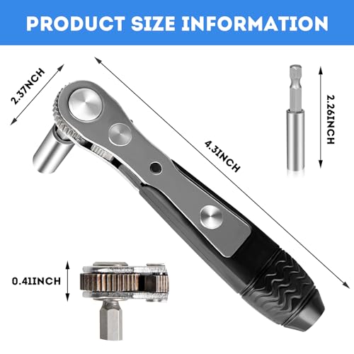 Right Angle Screwdriver,42 PCS 1/4 Mini Ratchet Set,90 Degree Offset Ratcheting Wrench,Hex/Torx/Slotted/Phillips Magnetic Bits,Stocking Stuffers for Men&Women