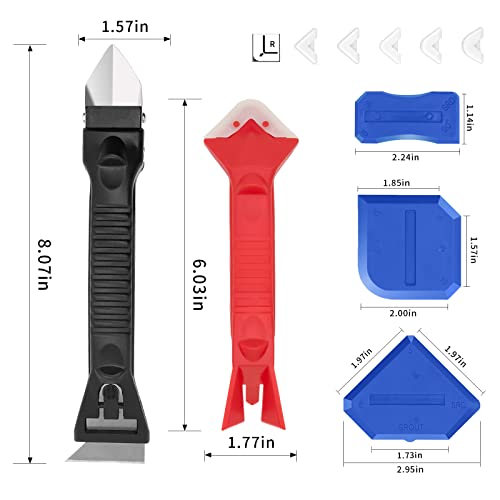 Caulking Tools-Silicone Sealant Finishing Tool Kit Caulk Grout Remover Scraper(Stainless Steel Head) For Kitchen Bathroom And Window (3 in 1) (10Pcs) - color: Black-10pcs