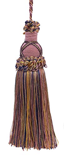 DÉCOPRO 5 1/2" (14cm) Key Tassel 4" (10cm) Loop with Criss Cross Design (Style# KTIC) Sage Rose Pink Multicolor #1010 (Light Pink Sage Green Light Beige) Sold Individually - color: Sage Rose Pink Multicolor #1010 (Light Pink, Sage Green, Light Beige), siz