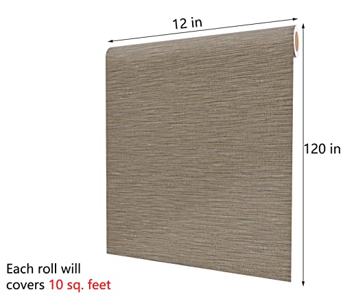 Decotalk Grasscloth Peel and Stick Wallpaper Grass Cloth Fabric Wallpaper for Cabinets Brown Fabric Contact Paper for Cabinets Waterproof Khaki Contact Paper Grasscloth Removable Modern 12"x120" - size: 12" x 120"