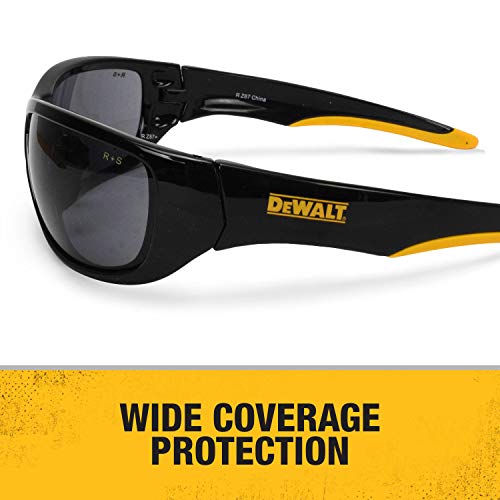 DEWALT DPG94-2C Dominator Z87+ Safety Glasses – Black Full Frame & Smoke Lens – Rubber Temples & Nosepiece – 1 Pair