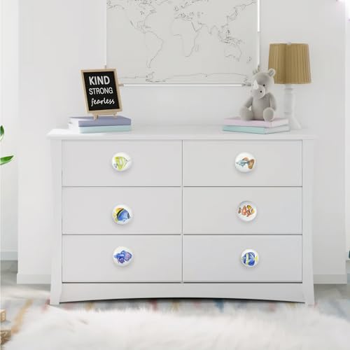 Set of 6 Ceramic Kids Nursery Cute Fish Cabinet Door Coastal Beachy Dresser Drawer Knobs and Pulls Handles 1.5 X 1.5 Inches - size: fish