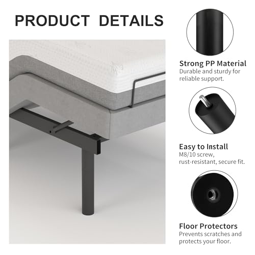 ESHINE 6 Pieces 3.4" Adjustable Bed Legs with Non-Slip Base, Metal (M8) - size: M8