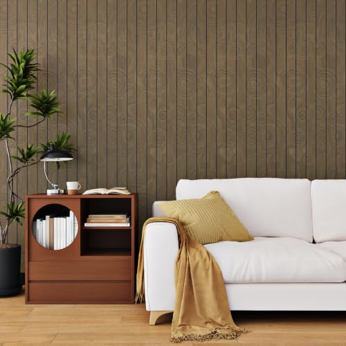 Dark Brown Peel and Stick 3D Faux Wood Slat Wall Panels 12×118" - color: Dark Brown, size: 12" x 120"