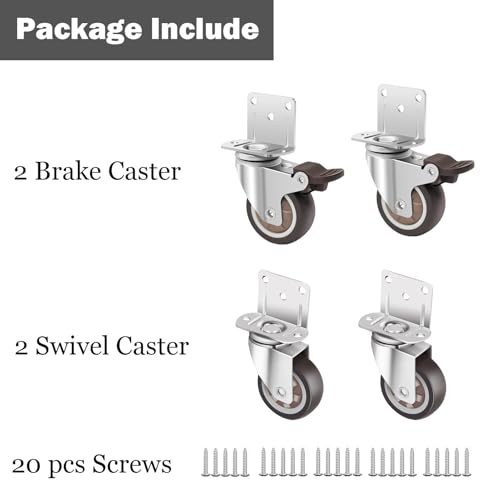 Side Mount Casters 2 Inch L-Shaped Rubber Swivel Small Caster Wheels