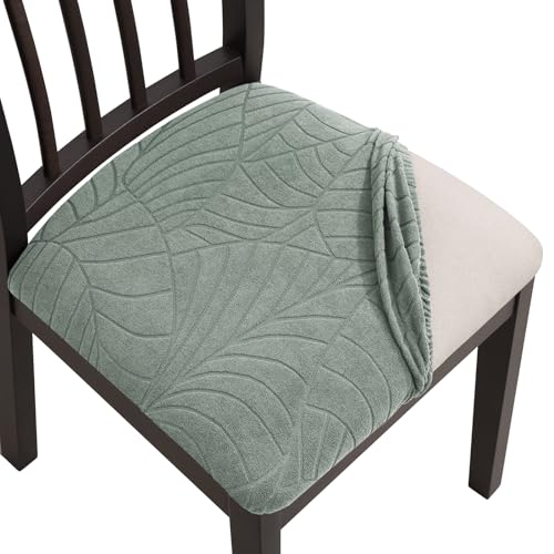 Fuloon Waterproof Seat Cushion Covers 4 PCS, Stretch Dining Room Chair Covers Washable Kitchen Chair Slipcover Protector Removable (Green) - color: T-green