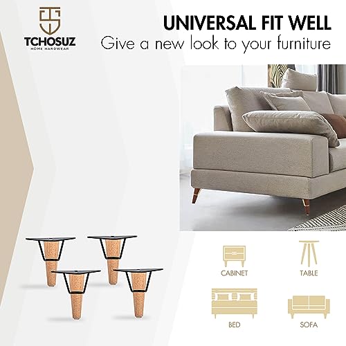 6 Inch Wood Furniture Legs with Metal Triangle Frame,4Pcs Varnish - color: Varnish, size: 6"/15cm