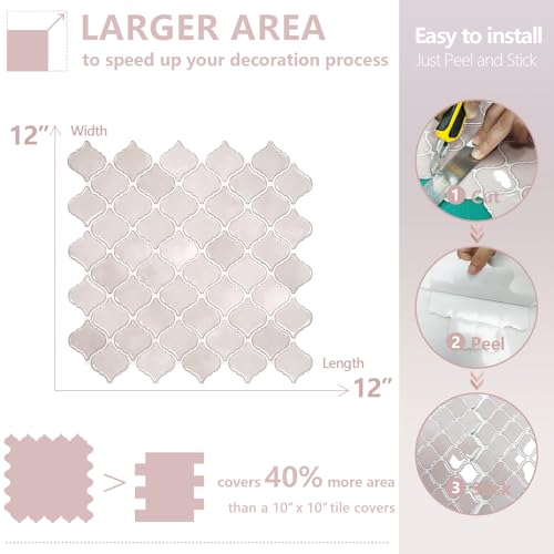 STICKGOO Arabesque Peel and Stick Backsplash Tile for Kitchen, Pink Grey - color: Pink Grey