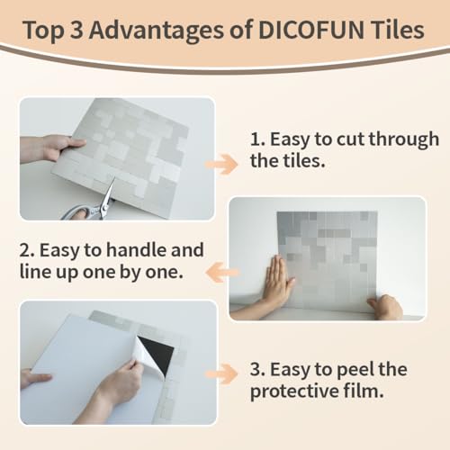 DICOFUN Metal Peel and Stick Tile Backsplash, Stainless Steel Kitchen Metal Backsplash Tile, Stick on Backsplash for Kitchen (1) - color: Brushed Silver, size: 1 Sheet, 12"x12"x0.12"