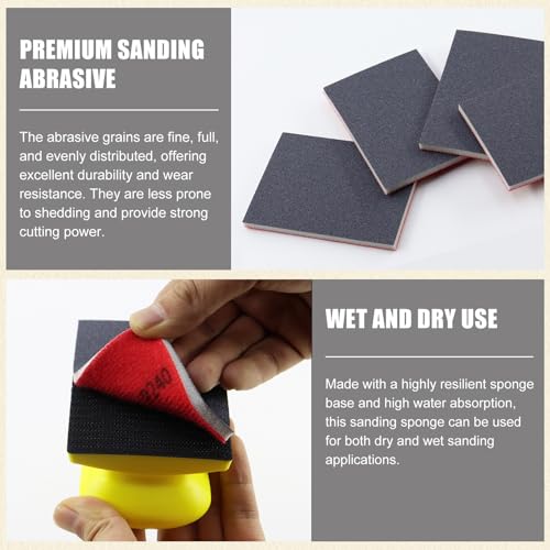 24pcs 320Grits Sanding Sponge, Wet and Dry 4"x2.75" Sanding Block, Reusable Sand Paper for Metal Wood Drywall Walls Stone Automotive Paint Plastic DIY(320 Grits) - size: 320 Grits