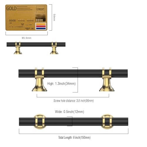 Amerdeco 10 Pack Matte Black and Gold Cabinet Pulls 3.75 Inch(96MM) Hole Centers Kitchen Cabinet Handles Cabinets Hardware Drawer Pulls ZH0058 - color: Gold+Matte Black, size: 3.75"/96MM Hole Center