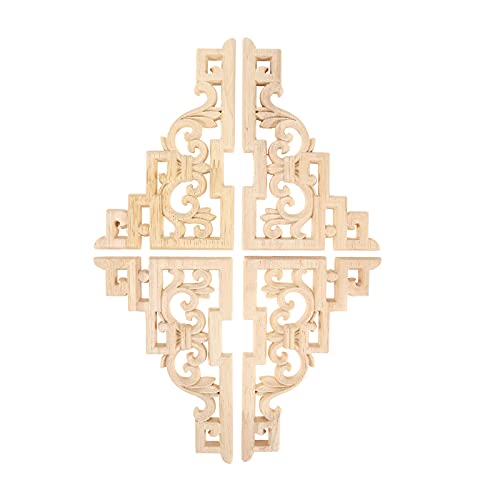 4Pcs Wood Carved Appliques Corner Wooden Carving Onlay Decal for Furniture