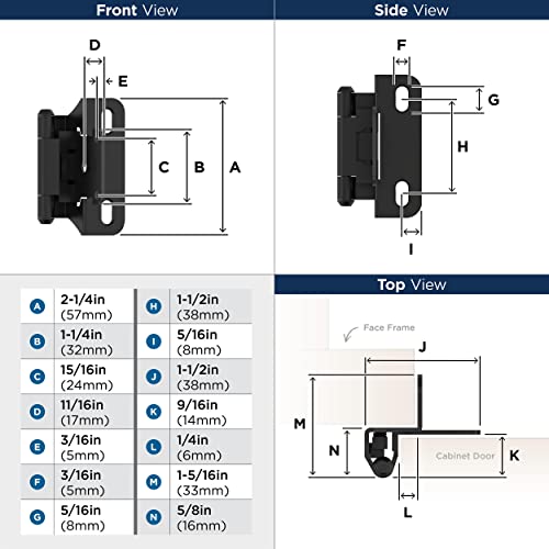 Amerock 1 Pair 1/4" Overlay Matte Black Partial Wrap Cabinet Hinge - color: Matte Black, size: 1/4 Inch (6 mm) Overlay