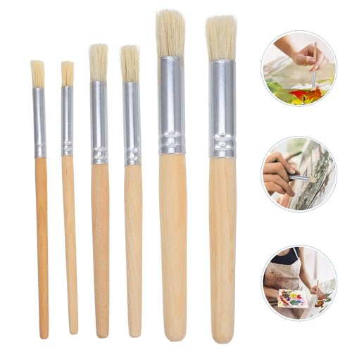 Healeved 12pcs Wood Handle Stencil Brush Set with Hollow Center for Precise Detailed Painting Natural Bristle Brushes for Oil Acrylic Watercolor DIY Art and Craft Supplies