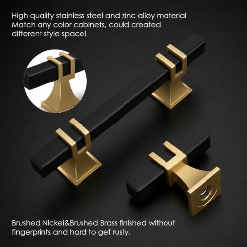 Goldenwarm Black and Gold Cabinet Pulls 3" Brass and Black Cabinet Pulls - color: Black & Matte Gold, size: 3 Inch Hole Centers