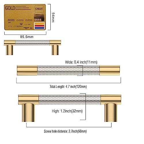 Amerdeco 10 Pack Brushed Nickel and Gold Knurled Cabinet Pulls 3.75" - color: Nickel Gold, size: 3.75" hole center