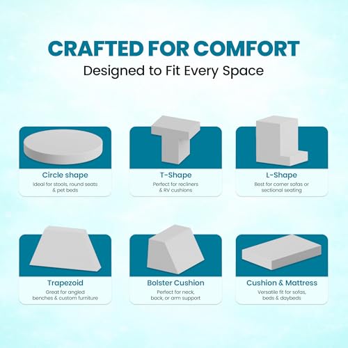 Custom Cut Foam Cushion Insert, High Density Upholstery Foam Cut to Size for Couch, Sofa, Chair & Bench, CertiPUR-US Polyurethane Padding, Firm Support Replacement, Made in USA - style: Trapezoid