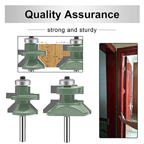 OLETBE Tongue and Groove Flooring Router Bit Set 1/4-Inch Shank 2 PCS Woodwork, V-Notch Wainscotting and Flooring Matched Woodworking Cabinet Router Bits Sets with Edge Banding(4)