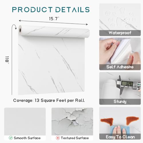 VEELIKE Off-White Marble Contact Paper for Countertops Waterproof Peel and Stick Countertop Wrap 15.7''x118'' Removable Self Adhesive Marble Wallpaper Thick Counter Top Cover for Kitchen Bathroom Desk - size: 15.7" x 118"