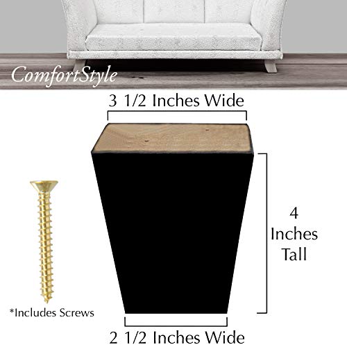 Legs for Furniture, Sofa Ottoman and Chair 4" Wood Feet Replacement, Set of 4 Square Tapered Pyramid Feet (Dark Espresso) - color: Dark Espresso