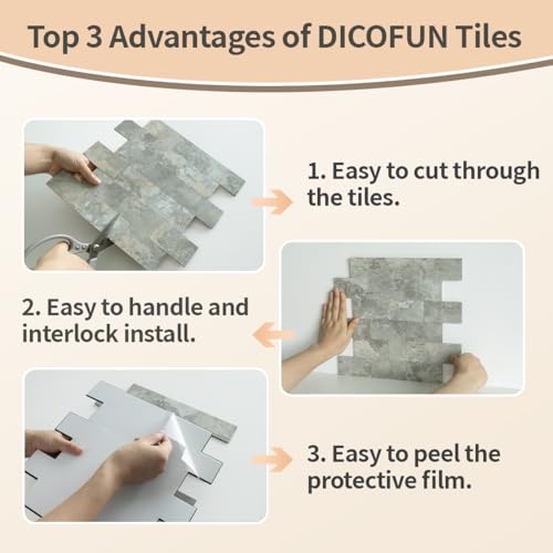 DICOFUN 1 Sheet Grey Brown Slate Thick PVC Peel and Stick Backsplash Wall Tiles, 12"x12" Self Adhesive Subway Tile for Kitchen and Bathroom Backsplash - color: Grey and Brown Slate, size: 1 Sheet, 12"x12"x0.12"