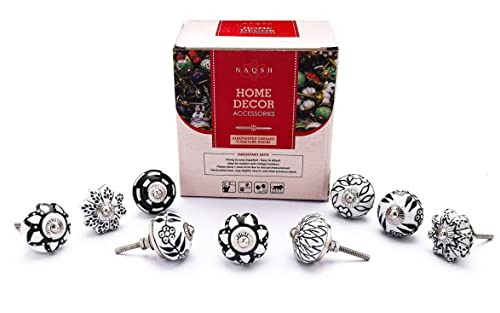 NAQSH Ceramic Cabinet Knobs Kitchen Drawer Knob Handpainted Cupboard Door & Drawers Pulls (Black & White, 12) - style: Black & White