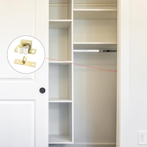 PATIKIL Cabinet Latch Double Roller Catch, 6 Pcs Stainless Steel Cabinet Door with Screws Spring Bead Hardware Latches with Spear Strike for Cupboard Wardrobe Pcs, Gold - color: Gold