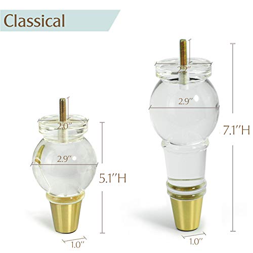 Acrylic Furniture Legs Replacement Sofa Feet Cabinet Modern Clear Decor DIY Legs Classical Style Set of 4 ((5.1inch) - size: 5.1inch