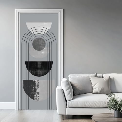 arricraft 2 Sheets Self-Adhesive Door Sticker, 80cmx200cm/31.5x78.7inch Geometric Half Circles Door Murals Stickers PVC Removable Wallpaper Decoration for Bedrooms Living Room - style: Geometric Half Circles