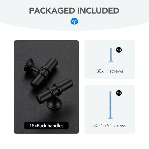 HOME EDIT Matte Black Cabinet Handles, T-Bar Single Hole, 15 Pack - color: Matte Black, size: Single Hole
