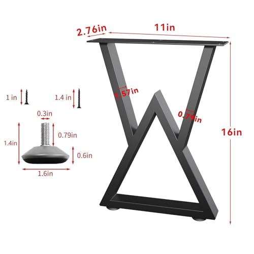 Metal Bench Legs 16 Inch Double Triangle Coffee Table Legs End Table Legs, Set of 2, Black 16" H×11" W - color: 16" Table Legs 6, size: 16" X 11"