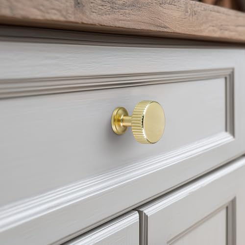 VEHCIL 20 Pack Round Brushed Gold Cabinet Knobs,Single Hole Gold Knobs for Cabinets and Drawers Cupboard Closet Bathroom Dresser Hardware,Solid Zinc Alloy - color: Brushed Light Gold (20PACK), size: 1.1 Inch