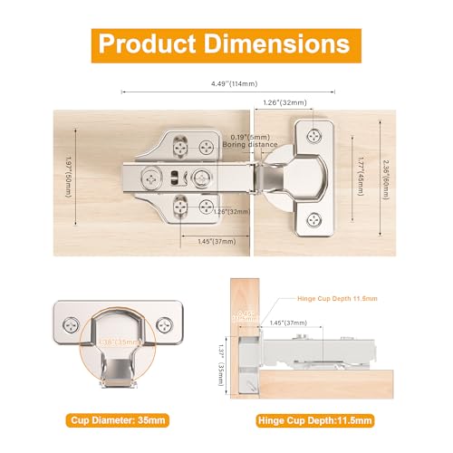 10Pcs Soft Close Full Overlay Cabinet Hinges with Clip-On Plate - color: Full Overlay, size: 10 Pieces