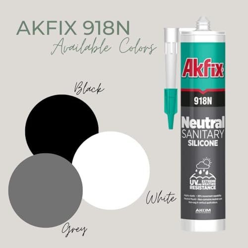 Akfix 918N Black 100% Silicone Caulk for Kitchen and Bathroom (12x10.5 fl.oz.) - Solvent-Free, Low Odor, UV & Water Resistant, Fast Curing, Paintable, High Elasticity Silicone Sealant | Black, 12 Pack - size: 12 Pack, style: Kitchen&Bath Silicone-Black