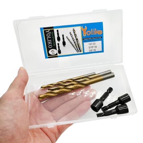 3 Set(6pcs) Hanger Bolt Driver and Drill,3Sizes Alloy-Steel Driver HSS Twist Drill for 1/4"-20 5/16"-18 3/8"-16 Double Headed Wood Screws Fully All Threaded Rod,Threaded Insert Hexagon Head Bits - size: Driver&Drill 1/4"+5/16"+3/8"